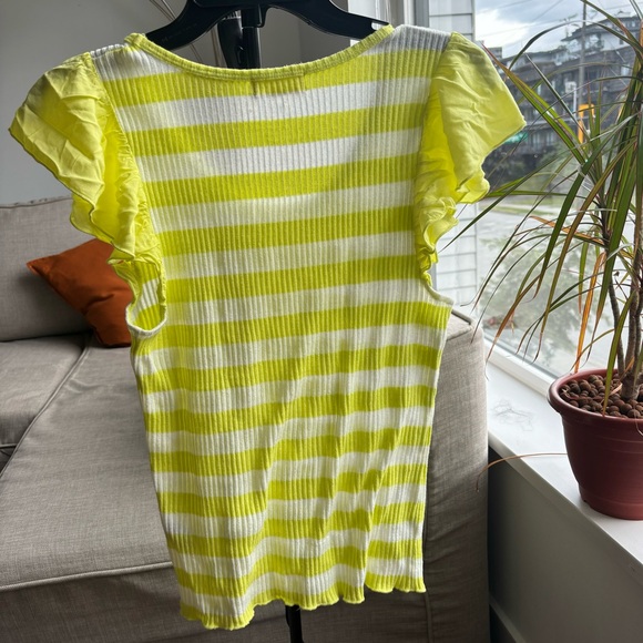 Anthropologie, T.La Yellow Stripe Flutter Sleeve Rib Knit Top Size Large - Picture 10 of 11